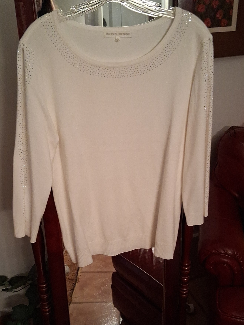 Madison & Hudson  Cream Crystal-Accent Scoop Neck Sweater Sz. XL